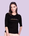 Shop Live Love Strip Round Neck 3/4 Sleeve T-Shirt Black-Front