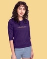 Shop Live Love Strip Round Neck 3/4 Sleeve T-Shirt Parachute Purple-Front
