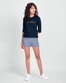 Shop Women's Blue Live Love Strip 3/4th Sleeve Typography Slim Fit T-shirt-Full