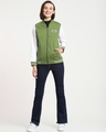 Shop Women's Green & White Love Badge Color Block Varsity Bomber Jacket-Full