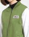 Shop Women's Green & White Love Badge Color Block Varsity Bomber Jacket