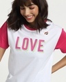 Shop Love Contrast Sleeve Boyfriend T-Shirt-Front