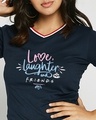 Shop Women's Blue Love Friends Typography V-Neck Varsity Rib T-shirt-Front