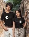 Shop Pack of 2 Unisex Black Pacman Couple T-Shirt-Front