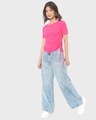 Shop Women's Pink Side Gather Slim Fit Short Top-Full
