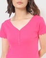 Shop Women's Pink V-Neck Slim Fit Short Top
