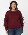 Shop Cropped Sweatshirt With Tie Up Sleeves-Front