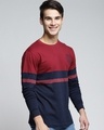 Shop Men's Maroon & Blue Color Block Slim Fit T-shirt-Design