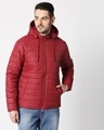 Shop Maroon Plain Puffer Jacket with Detachable Hood-Design