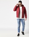 Shop Maroon Plain Puffer Jacket with Detachable Hood
