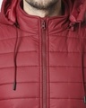 Shop Maroon Plain Sleeveless Puffer Jacket with Detachable Hood