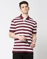 Shop Maroon & White Half Sleeve Stripe Polo-Front
