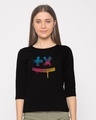 Shop Women's Black Martin Garrix Colorful 3/4th Sleeve Slim Fit T-shirt-Front