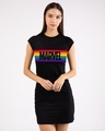 Shop Women's Black Marvel Logo Typography Slim Fit Dress-Front