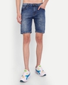 Shop Men's Blue Washed Slim Fit Shorts-Front