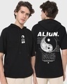 Shop Men's Black Align Typography Oversized Hoodie T-shirt-Front