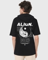 Shop Men's Black Align Typography Oversized Hoodie T-shirt-Design