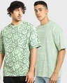 Shop Pack of 2 Men's Green All Over Printed Oversized T-shirt-Front