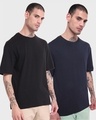 Shop Pack of 2 Men's Black & Navy Blue Oversized T-shirt-Front