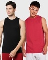 Shop Pack of 2 Men's Black & Red Oversized Vest-Front
