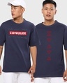 Shop Pack of 2 Men's Navy Blue Typography Oversized T-shirt-Front