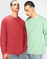 Shop Pack of 2 Men's Red & Bird Egg Green Oversized T-shirt-Front