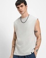 Shop Men Grey Boxy Fit Vest-Front