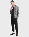 Shop Men's Grey Hooded PU Jacket-Full