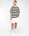 Shop Men's Black & White Mickey Faces Striped Oversized T-shirt-Design
