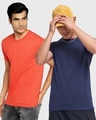 Shop Pack of 2 Men's Navy Blue & Red T-shirt-Front