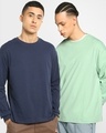 Shop Pack of 2 Men's Navy Blue & Bird Egg Green Oversized T-shirt-Front