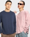 Shop Pack of 2 Men's Navy Blue & Pink Oversized T-shirt-Front