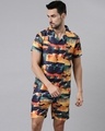 Shop Men Orange & Blue Abstract Printed Co-ord Set-Front