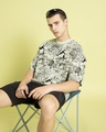 Shop Men's Green & Black All Over Printed Oversized T-shirt-Front