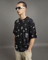 Shop Men's Black Peace Out All Over Printed Oversized T-shirt-Front