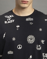 Shop Men's Black Peace Out All Over Printed Oversized T-shirt