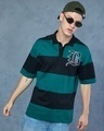 Shop Men's Green & Black B Bold Striped Oversized Polo T-shirt-Front
