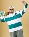 Shop Men's Green & White Champion Striped Oversized Plus Size Polo T-shirt-Front