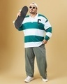 Shop Men's Green & White Champion Striped Oversized Plus Size Polo T-shirt-Full