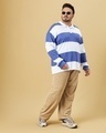 Shop Men's White & Blue Striped Oversized Plus Size Polo T-shirt-Full
