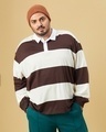 Shop Men's Brown & Beige Striped Oversized Plus Size Polo T-shirt-Front