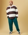 Shop Men's Brown & Beige Striped Oversized Plus Size Polo T-shirt-Full
