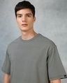 Shop Men's Black Textured Oversized T-shirt-Full