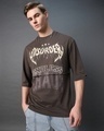 Shop Men's Brown Disorder Typography Oversized T-shirt-Front