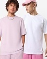 Shop Pack of 2 Men's Purple & White Oversized T-shirt-Front