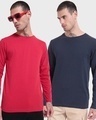 Shop Pack of 2 Men's Red & Navy Blue T-shirt-Front