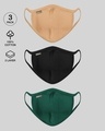 Shop Men's 2-Layer Everyday Protective mask - Pack of 3 (Dusty Beige-Jet Black-Dark Forest Green)-Front