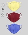 Shop Men's 2-Layer Everyday Protective mask - Pack of 3 (Pastel Yellow-Scarlet Red-Blue Haze)-Front