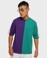 Shop Men's Acai & Ultramarine Green Color Block Oversized T-shirt-Front