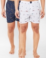 Shop Pack of 2 Men's Blue & White All Over Printed Boxers-Front